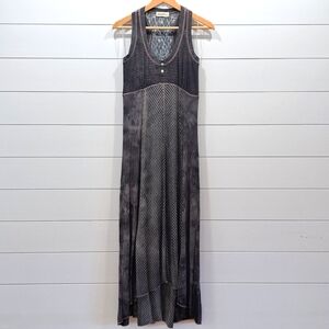 Vintage Boho Granola Witchcore Lace Mixed-Media Racerback Maxi Dress Womens M
